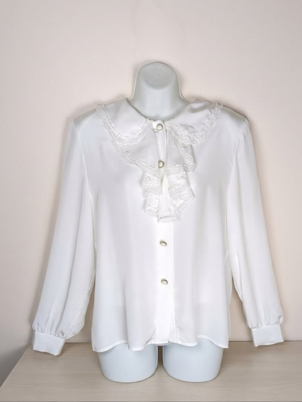 Select by Elite Vintage 80s White Ruffle Lace Blouse Romantic Victorian Size 12